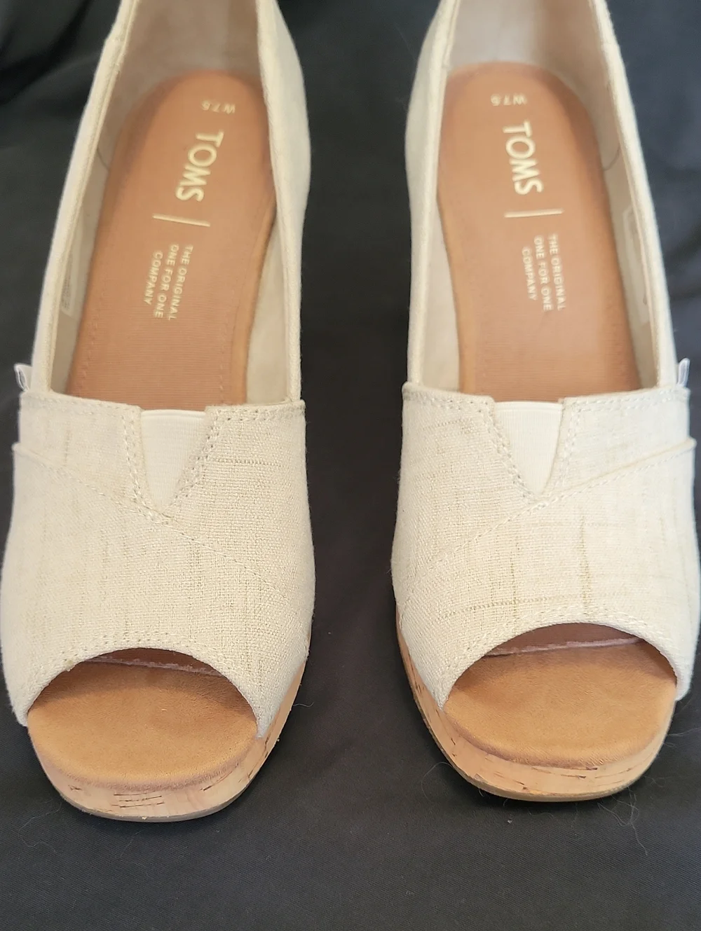 TOMS Beige Cork Peep-Toe Wedge Heels